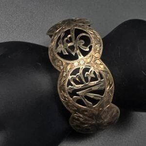 Asian Symbol 950 Silver Cut Out Cuff Bracelet Vintage Jewelry